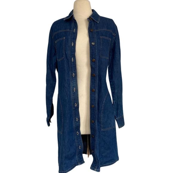 Vintage Retro 90s Talbot's Denim Long Sleeve Button Down Collared Shirt Dress - Picture 5 of 8